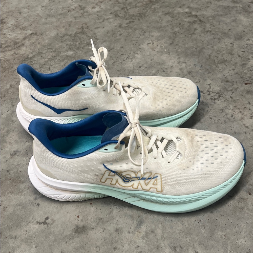 Hoka Mach 6 Men’s Size 11 Cream and Teal Running Shoes - Picture 3 of 7